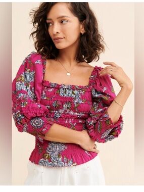 Love the label Magenta Floral Smocked Square-Neck Top size m